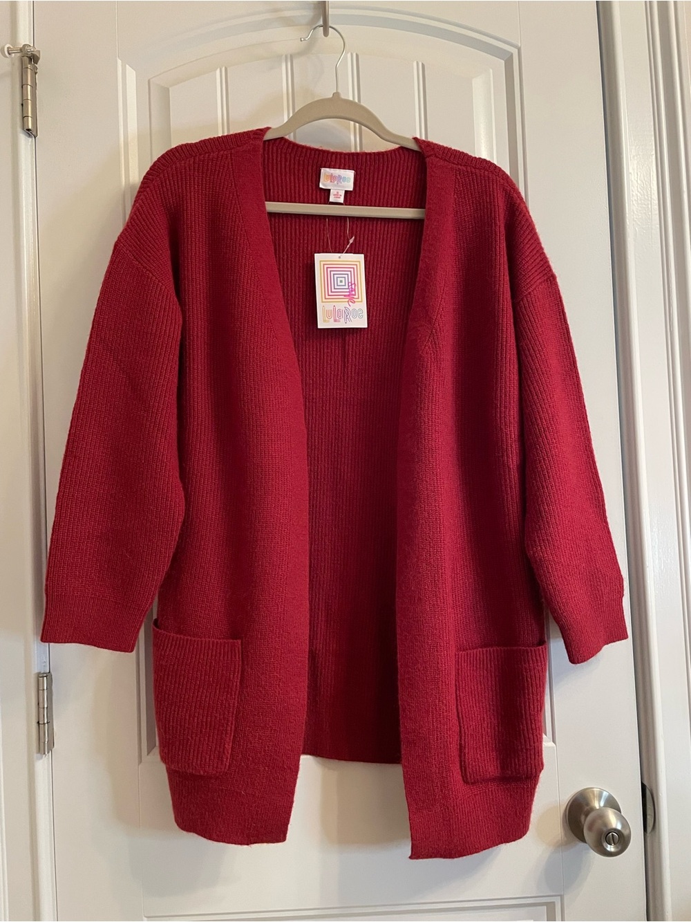 LULAROE Cranberrt Open-Front Knit Cardigan with Pockets